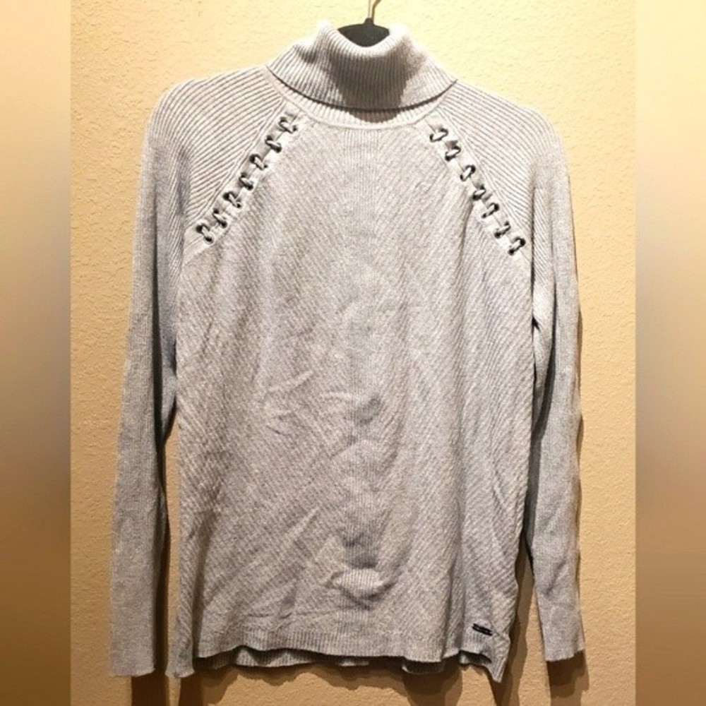 Calvin Klein Turtleneck Sweater Grey with Grommets Size Small